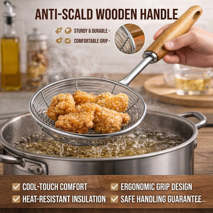 🥄 5.5" Spider Skimmer Ladle — Stainless Steel Frying Strainer With Wooden Handle