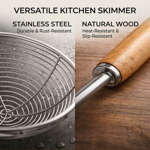 🥄 5.5" Spider Skimmer Ladle — Stainless Steel Frying Strainer With Wooden Handle