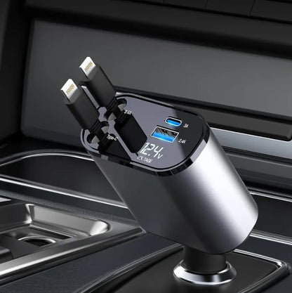 4-in-1 Retractable Car Charger 66W Fast Charging